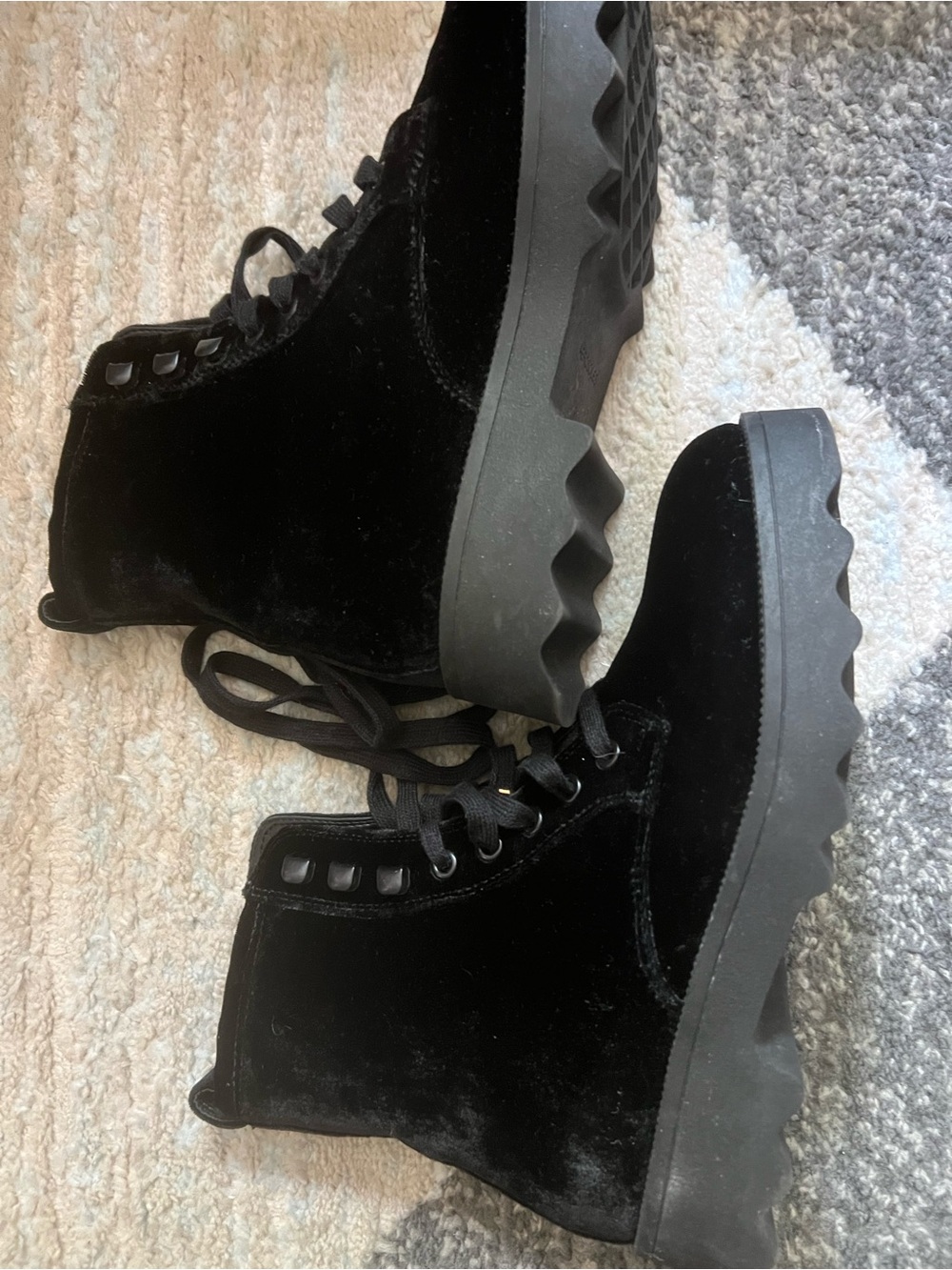 AEROSOLES Black Velvet Lace-Up Platform Boots